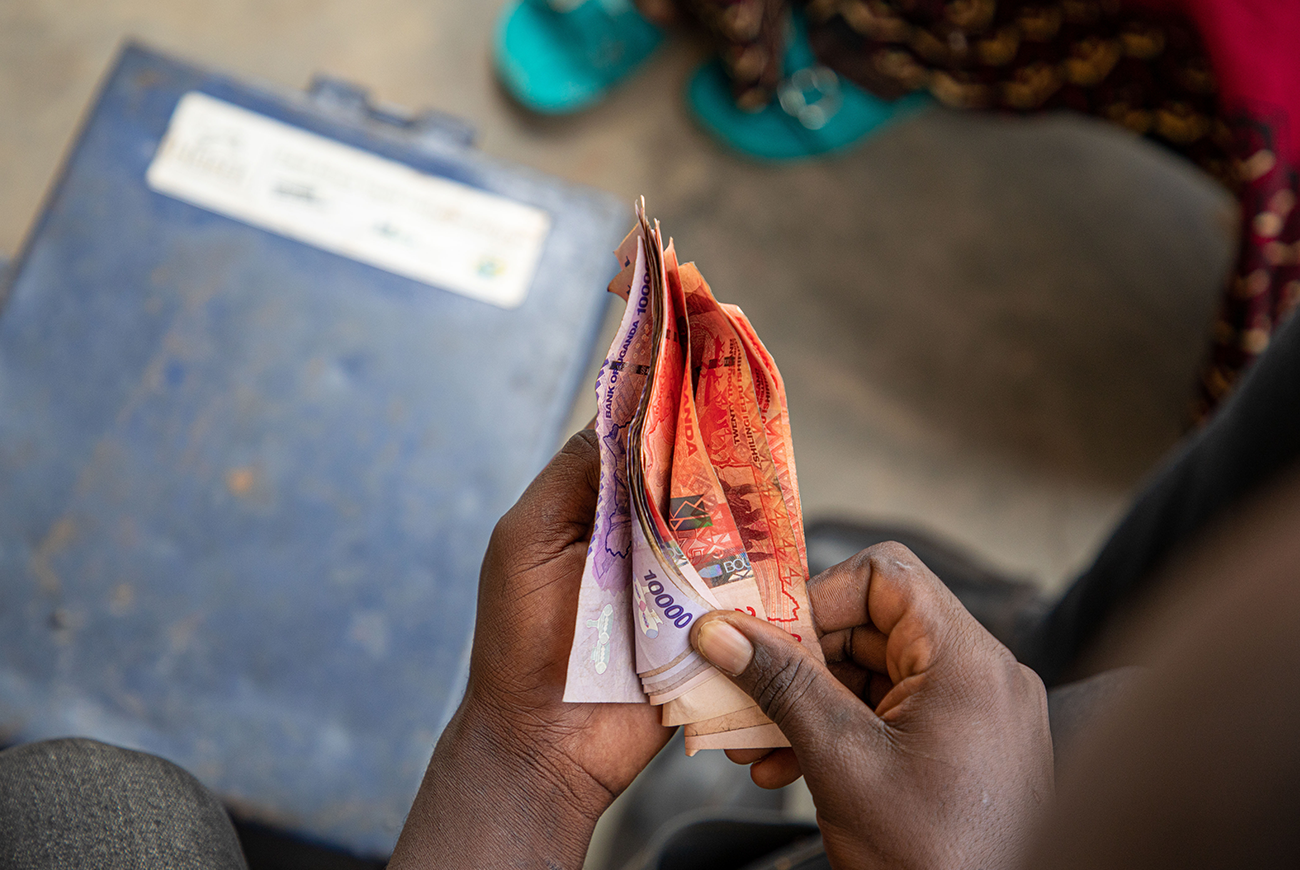 Hands hold cash.